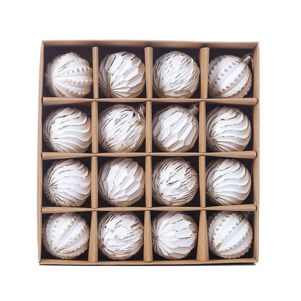 

16pcs White Painted Christmas Balls Set 6cm Merry Christmas Tree Decor Party Favors