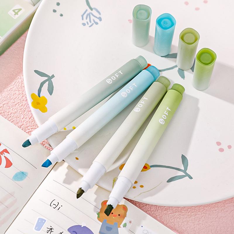 4Pcs/set Macaron Highlighters Color Gradient Highlighter Pens Kawaii Stationery Students Marker Pen Cute School Office Supplies