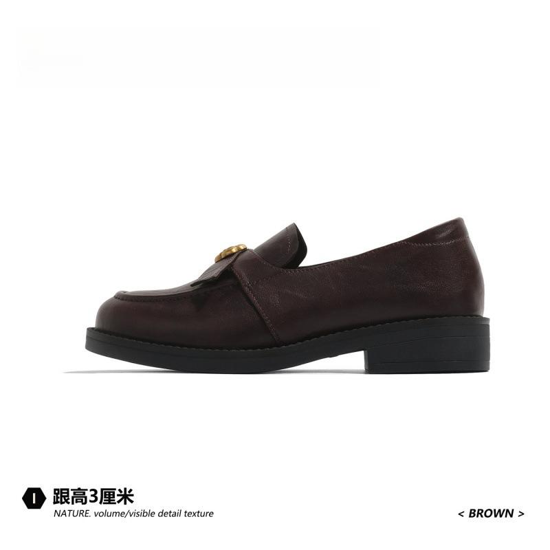 2025 Herbst neue und alte Geld Wind Kamelie Slipper runde Zehen bequemer dicker Absatz retro plissiert Pendler kleine Lederschuhe Damen