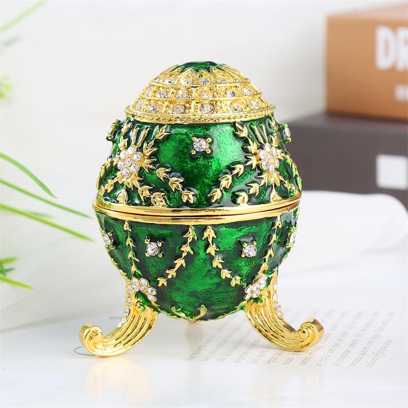 Enamel Metal Diamond-Inlaid Egg Jewelry Box, Easter Egg Trinket Box