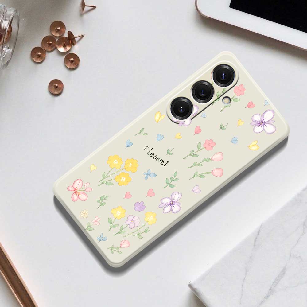 For Samsung Galaxy S25 Case Small Flowers Pattern Printing Straight Edge TPU Phone Back Cover
