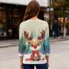 Ladies' Christmas Printed Fashionable Casual Seven Quarter Sleeved Round Neck Top