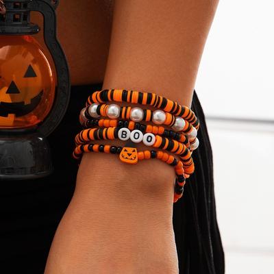 Vintage Letter Halloween Bracelets Bat Goth Pumpkin Pendant Bracelets Hand Chain Ghost Beads Bangle Girls Party