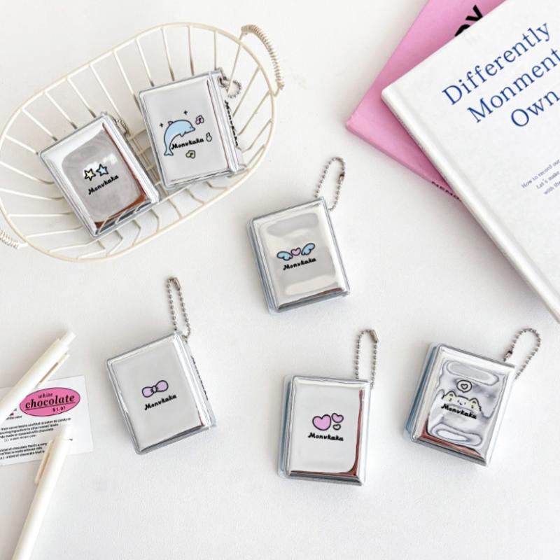 Ins Style Korean Silver Mini 1 Inch Id Photo Album Pendant Keychain Storage Display Pendant Storage Card Book Photo Card Bag