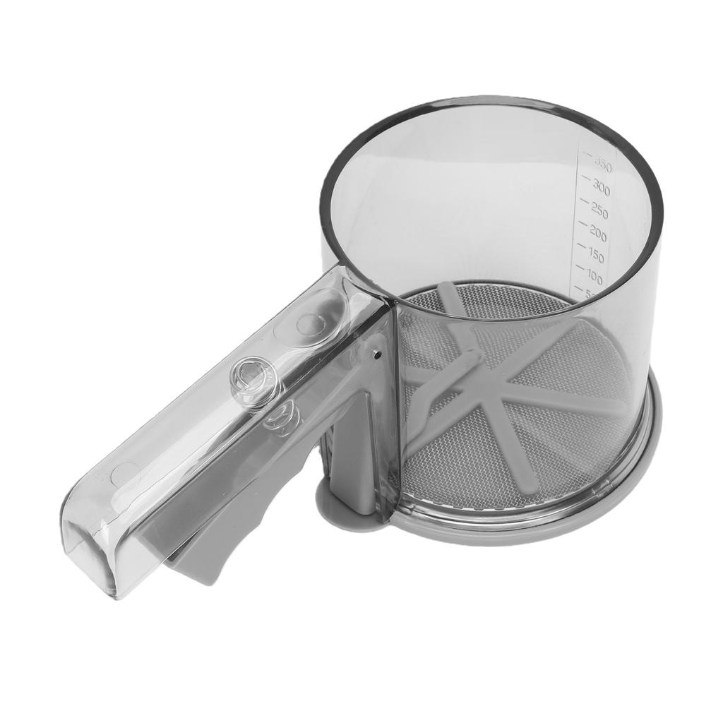 Stainless Steel Flour Sifter, Handheld Transparent Sifter Cup for Fine Flour Filtering, Scale Design, Press Type Baking