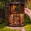 DIY Book House Kit with LED Light Handmade Vintage 3D Wooden Puzzle Bookstore Miniature Dollhouse Bookshelf Decoration Book Lover Gift