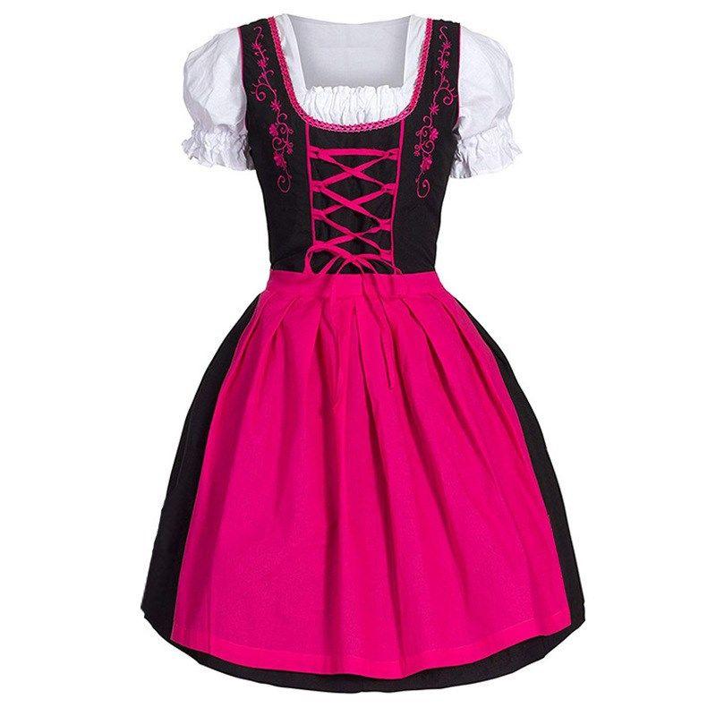 

Woman Oktoberfest Plaid Dirndl Dress German Bavarian Beer1 Pink 5XL
