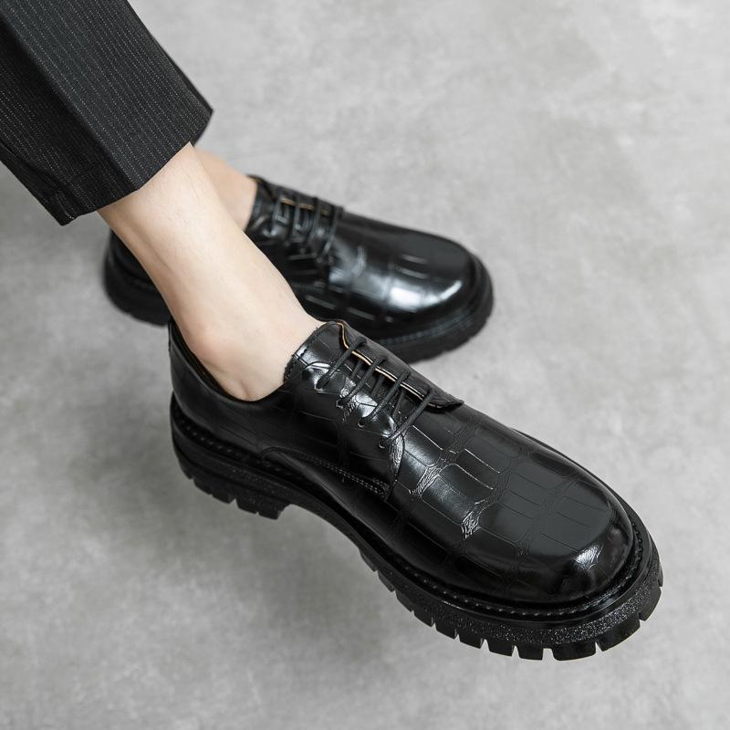 Dress Business Casual Leather Shoes Brown Big Head Shoes Retro Goodyear Platform British Wedding Shoes 38
