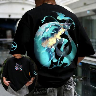 Pokémon Anime Super Lucario Printed Short Sleeved T-shirt 2026 Men's and Women's Summer New Harajuku Large Loose Casual Top