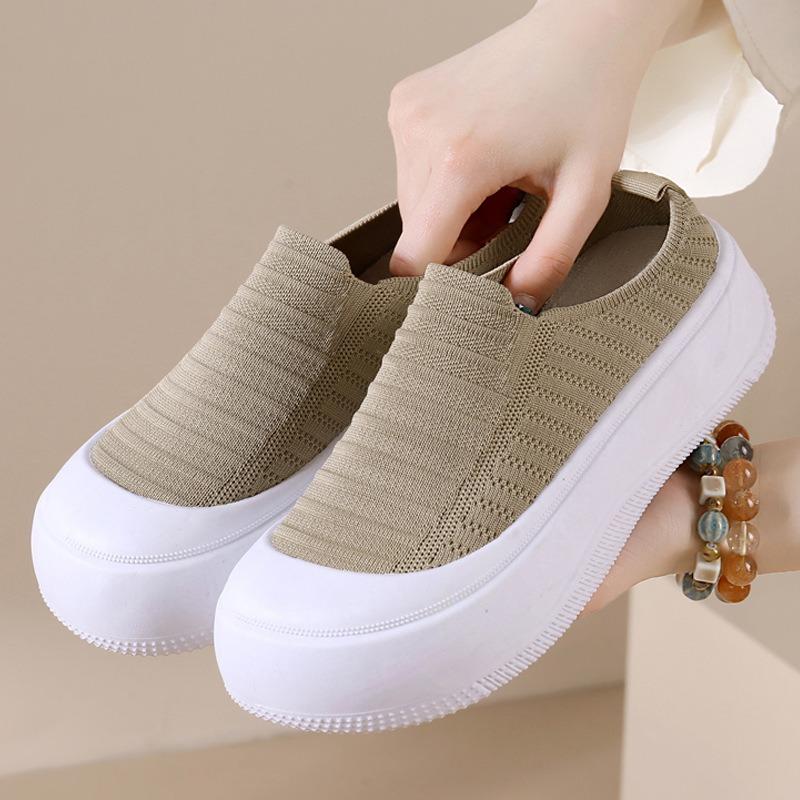 Summer new simple thick-soled flying-woven half-tray fashionable versatile casual women's shoes breathable minimalist fisherman shoes