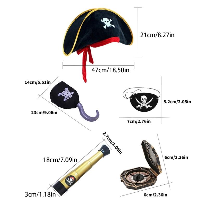 Pirate Set with Costume Accessories Skull Print Hat Halloween Theme Party Supplies Role Play Decoration for Children