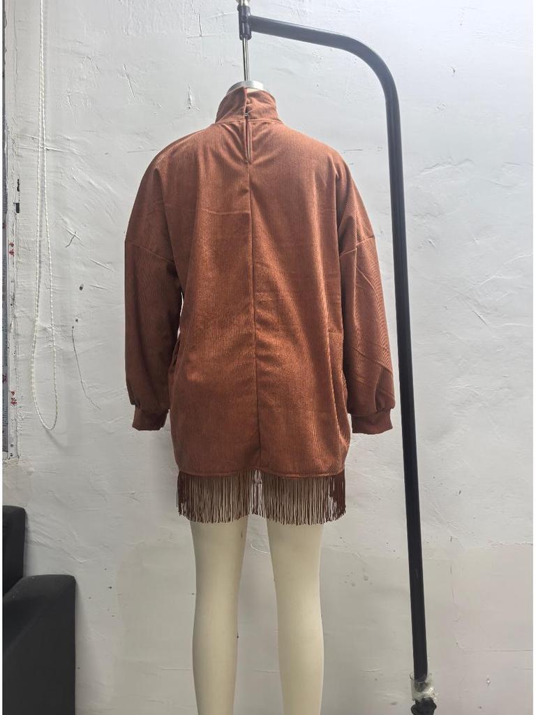 Elegant Loose Fringe Long Sleeve Corduroy Dress 2025