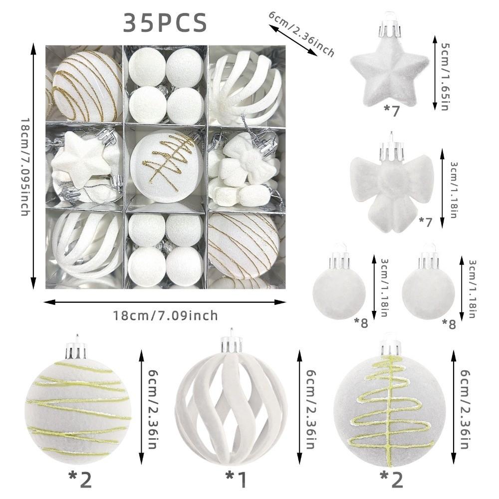 35PCS Flocked Xmas Tree Decor Set Velvet Bows Christmas Ball  Home Holiday Decor
