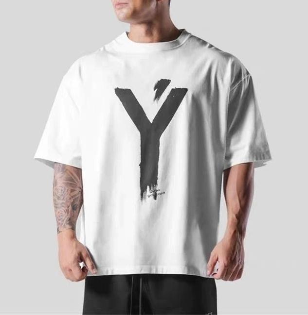 

Newlyreleased Muscle Fitness Mens Outdoor Fitness Training Pure Cotton Printed Short Sleeve Tshirt for Sports XL