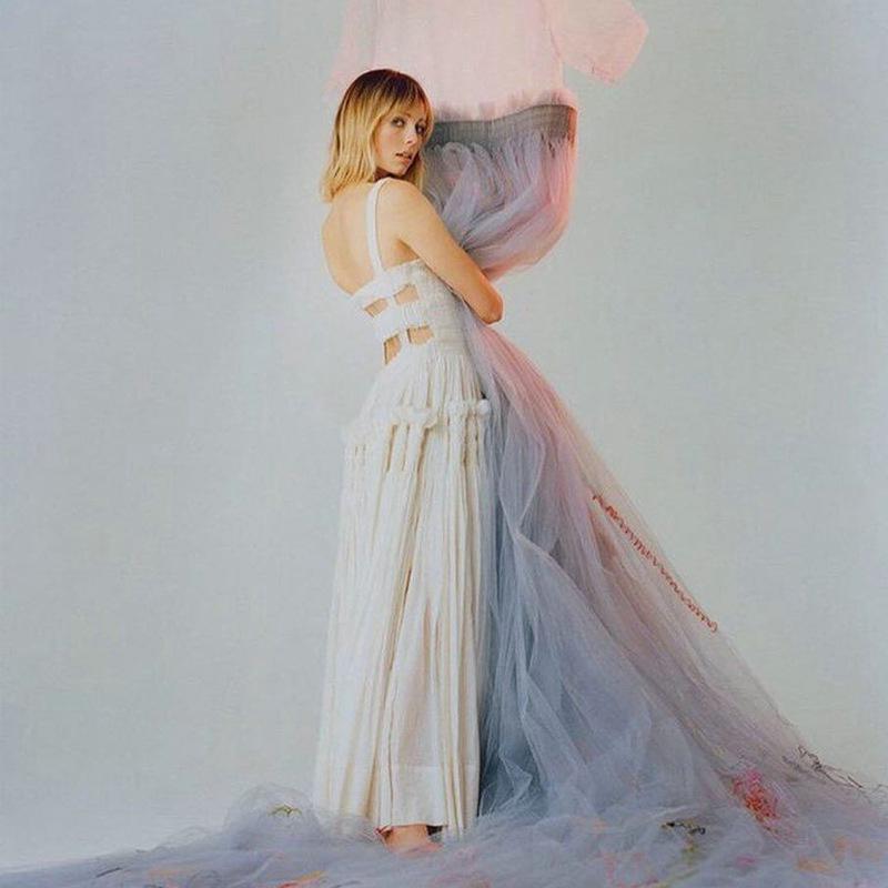 French Retro White Spaghetti Strap Backless Ruffled Slimming Maxi Dress