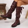 Autumn and Winter New European and American Flat Bottom Solid Color High Leather Boots Cotton Boots