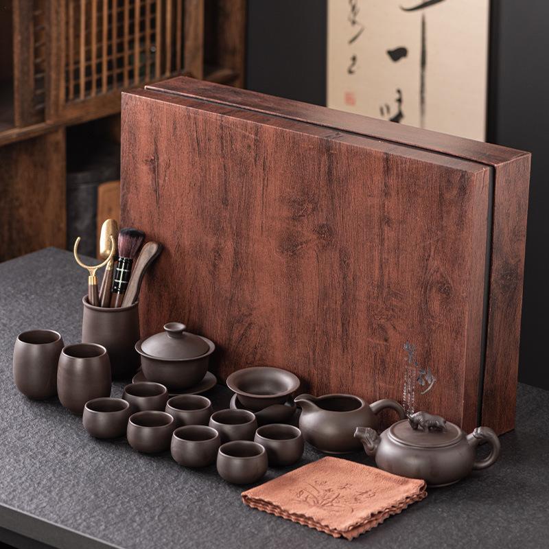 High-grade Purple Sand Kung Fu Tea Set Gift Box, a Complete Set of Ceramic Teapots, Teacups, Tea Ceremony Business Commemorative Gifts