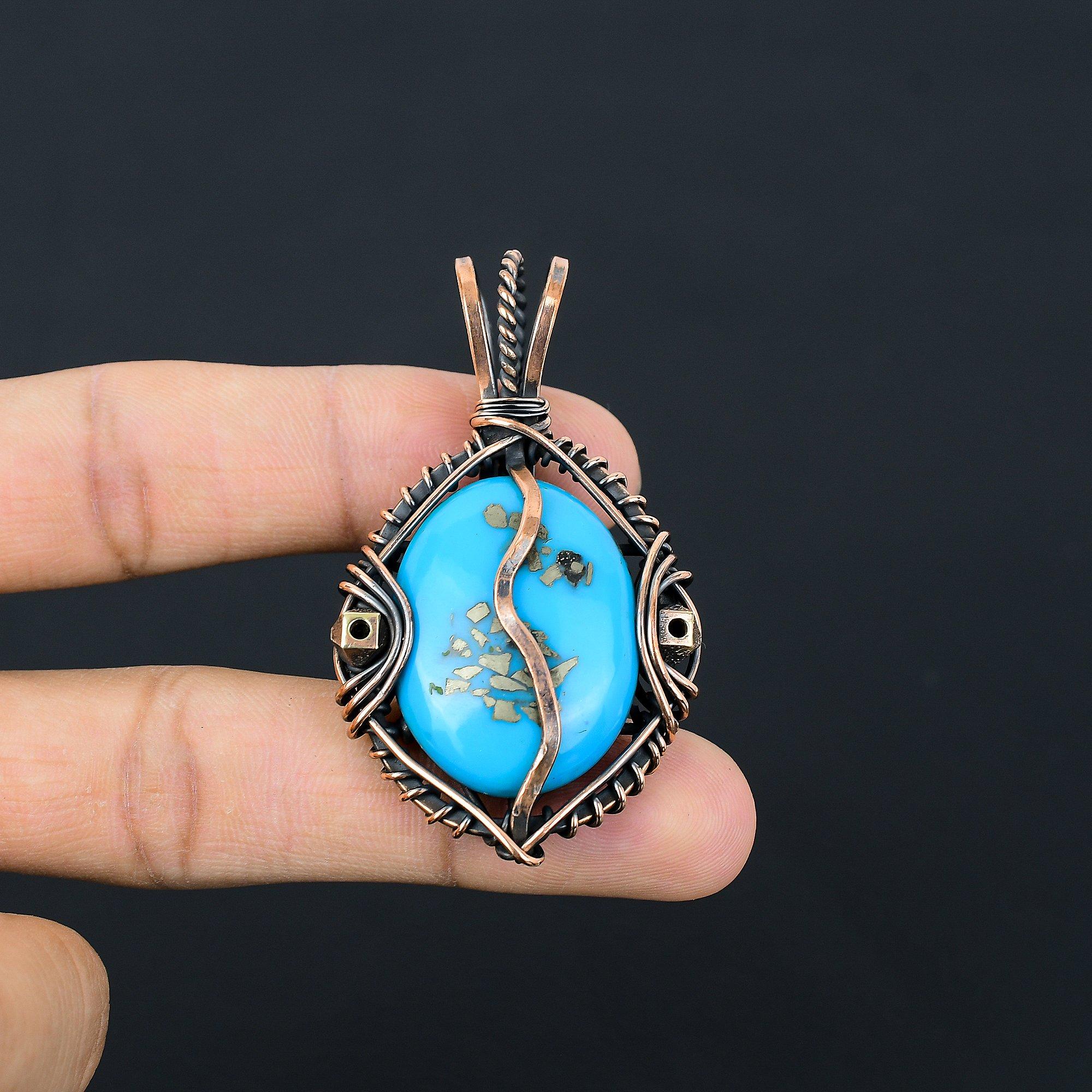 

Кулон из иранской бирюзы, обернутый медной проволокой 999 пробы, Ювелирное изделие-кулон из драгоценного камня ручной работы, Подарки для жены, Совершенно новый кулон 2.55 Inches