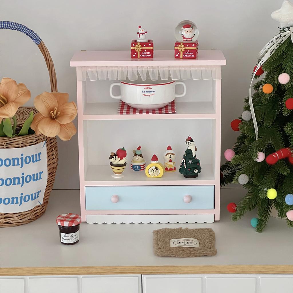 Ins Wooden Display Double-layer Desktop Storage Cabinet Doll Storage Box Multi-function Perfume Cosmetics Ornaments Storage Rack