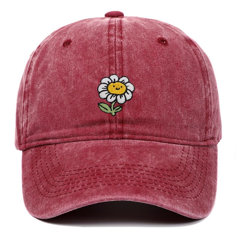 Korean Style Sunflower Embroidered Cotton Baseball Cap with Sun Protection