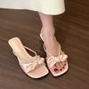Thick heel temperament rhinestone French small cool slippers fairy shoes outer wear 2025 summer with skirt bow sandals