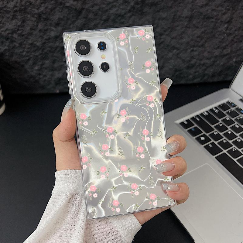Motif Floral Pailleté Étui Arrière Slim Rigide en PC Pour Samsung S25 Ultra S24 FE S23 A36 A56 A16 A55 Plume Étincelant Antichoc Bord Souple TPU Coque de Téléphone