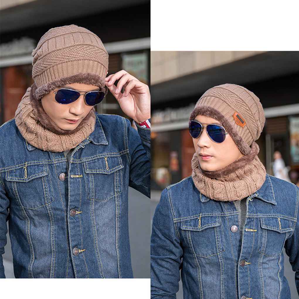 Women Men Winter Thermal Crochet Knit Baggy Beanie Wool Hat Ski Cap Scarf