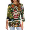 Women's Fashionable Casual Three Quarter Sleeve Christmas Printed Round Neck Top