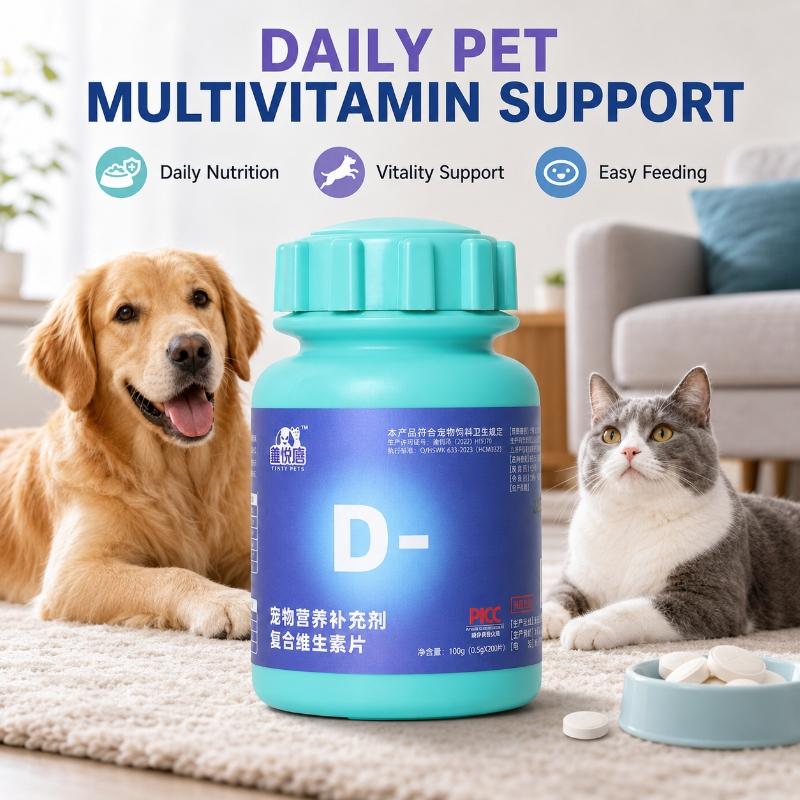 Pet Multivitamin Tablets Daily Nutrition Supplement for Dogs Cats Pet Vitamins Support Wellness Easy Feeding 200 Tablets