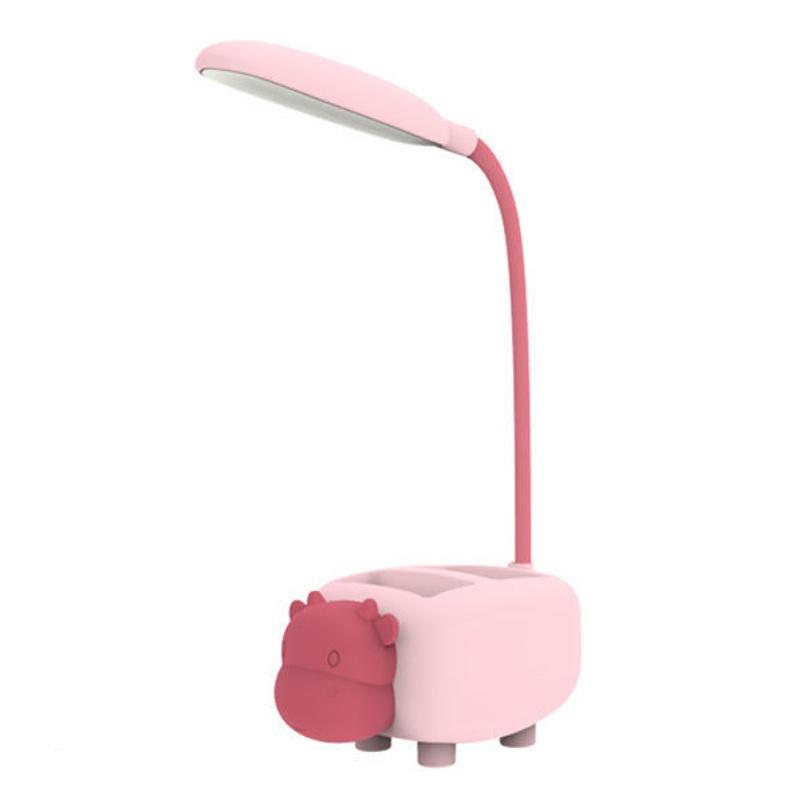 Studie Kleine Schreibtischlampe USB Wiederaufladbare Nachttischlampe Wohnheim Lese-Nachtlicht mit Stifthalter Cartoon Schreibtischlampe