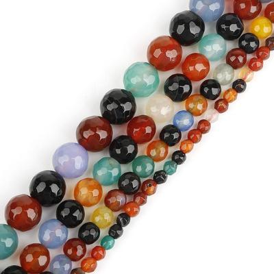 Facettierte bunte Achatperlen, Runde Naturstein-Lockerperlen zur DIY-Schmuckherstellung