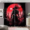 2Pcs Anime Samurai Curtain Cool Japanese Black And Red Art Curtain For Bedroom Asian Chinese Red Sun Curtain For College Dorm