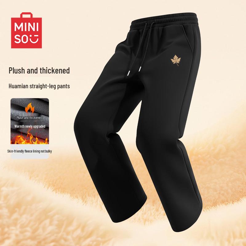 

MINISO Men s Fleece-Lined Straight-Leg Casual Pants
