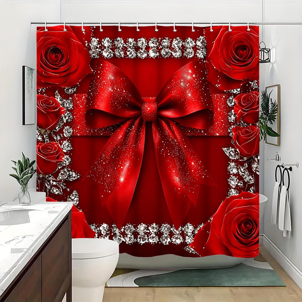 4Pcs Shower Curtain Set with Non-Slip Bath Mat, Toilet Lid Cover, Contour Rug & 12 Hooks, Bathroom Decor