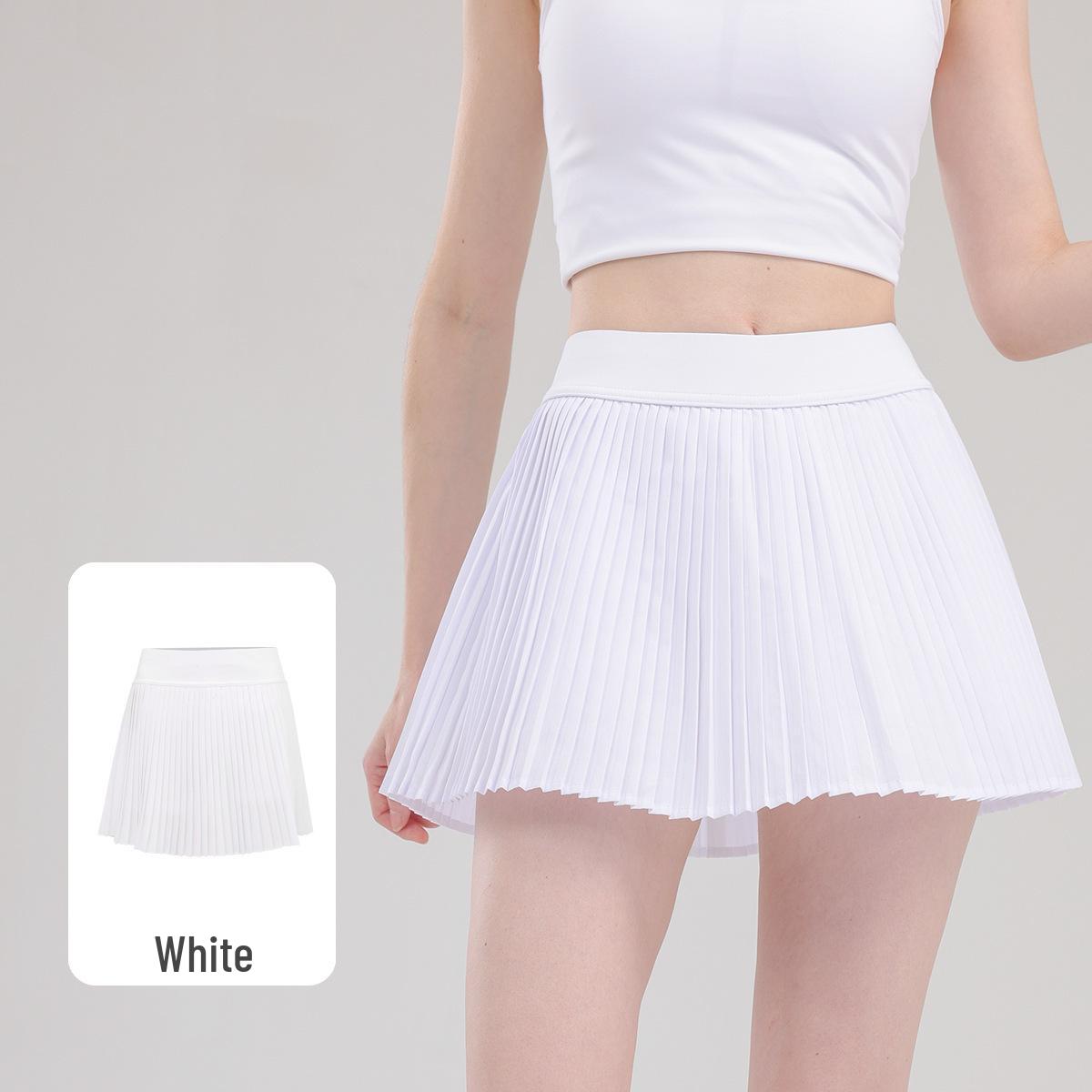 

Женская теннисная юбка с высокой талией и складками – Летняя тонкая юбка для йоги с контролем живота, дизайн с защитой от обнажения. L белый