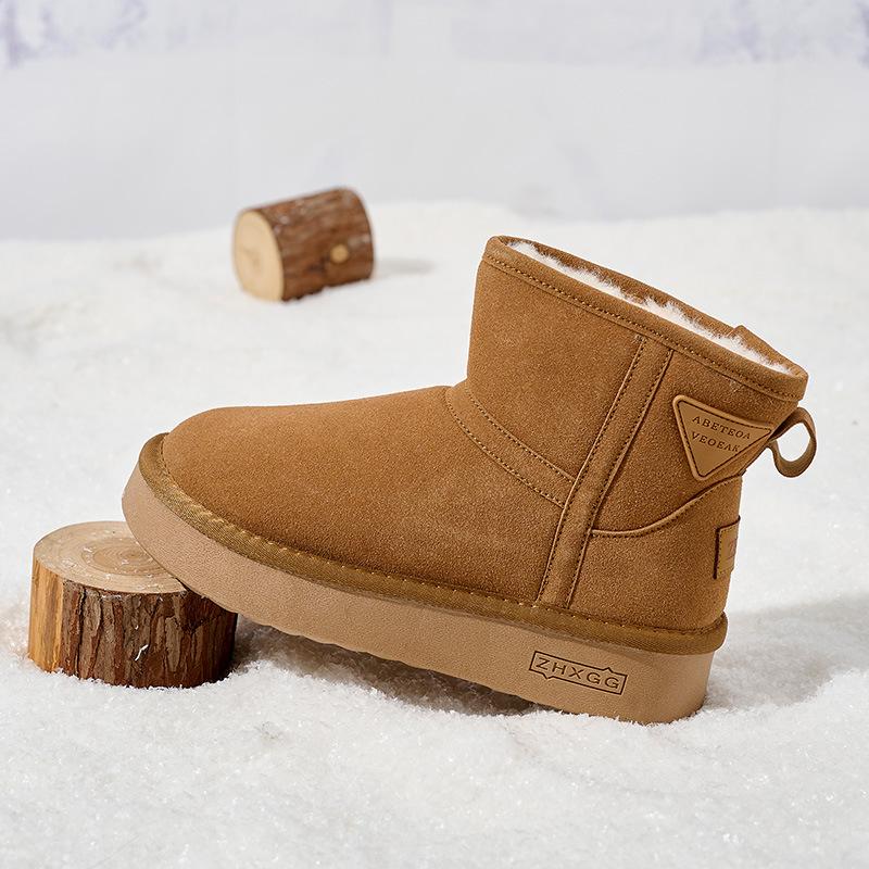 Women's Large Size Soft Sole Heightening Winter Warm One Foot Stirrup Fur One Anti-slip Snow Boots Plush Lined Ankle Boots Outdoor Sports Cotton Boots