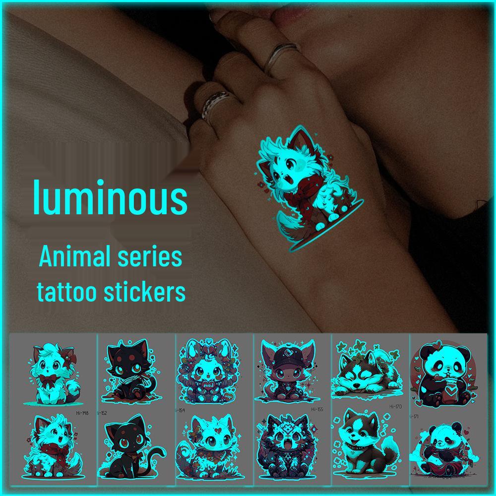 Rikalong Blaue Leuchtende Tattoo-Aufkleber: Niedliche Tierdesigns für Haustiere & Festivals