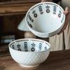 Japanese-Style Retro Relief Bowl Ceramic Small Safflower Soup Bowl Household Large-Capacity Tableware Large Vegetable Bowl Large Fruit Bowl