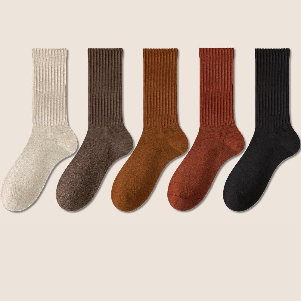 5 Paar Socken Damen Frühling und Herbst Mittelhoch Ohne Naht Schweißableitend Antibakteriell und Deodorant Weiß Baumwolle Lange Socken Sportsocken