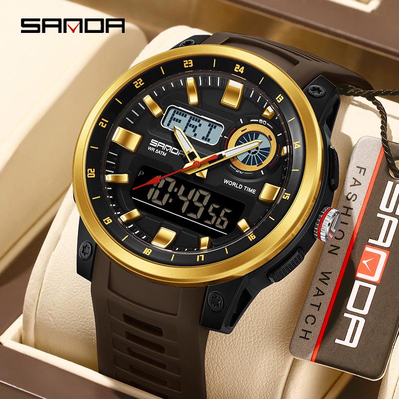 SANDA Multifunction Waterproof Digital Watch with Fluorescent Display, 29 Time Zones, Daylight Saving, 4 Alarms, Student-Friendly