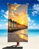 Tropical Sunset Beach Towel, Microfiber Large Sand Free Quick Dry, Palm Tree Ocean Landscape Design, Soft Absorbent