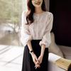 Round Neck Long Sleeve Shirt Lantern Sleeve Small Top Women's Lace Shirt Spring