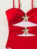 2025 European & American Solid Color Spaghetti Strap One-Piece Bikini for Women