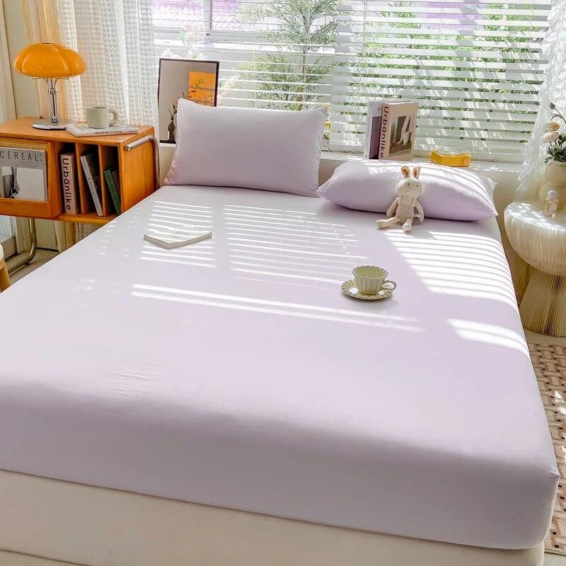 Μαλακό Βαμβακερό Σεντόνι με Λάστιχα Μονόχρωμο Αντιολισθητικό Κάλυμμα Στρώματος Σεντόνι για Διπλό King Queen Κρεβάτι 140/160/200