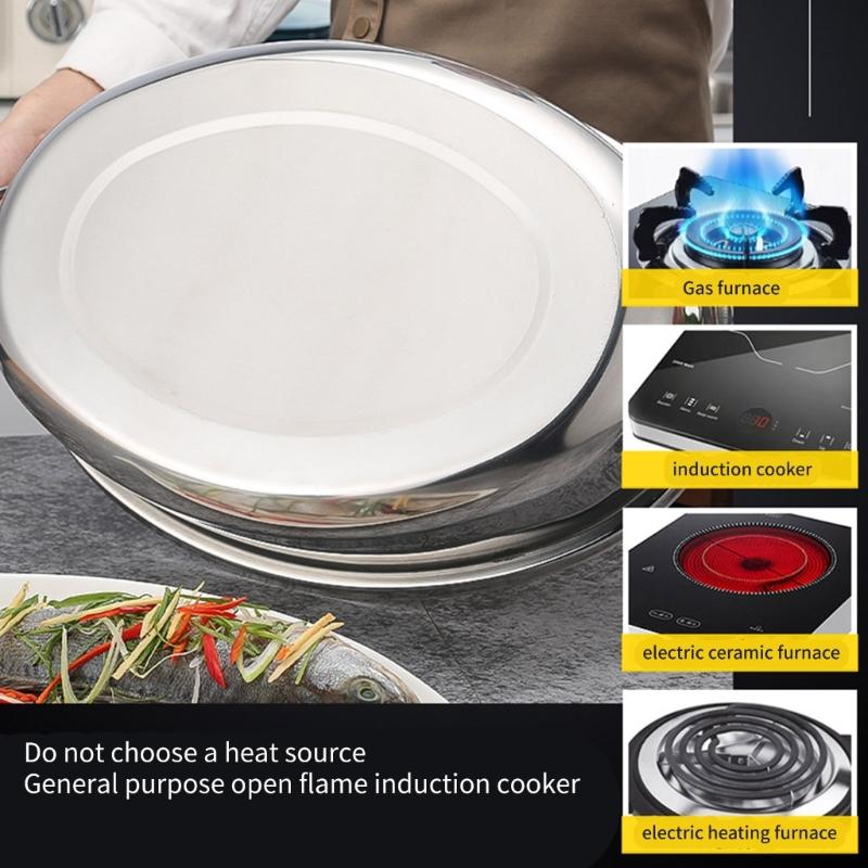 Stainless Steel Steaming Pot with Lid for Fish Vegetables Eggs Multipurpose Double Handle Roasting Pan Kitchen Cookware