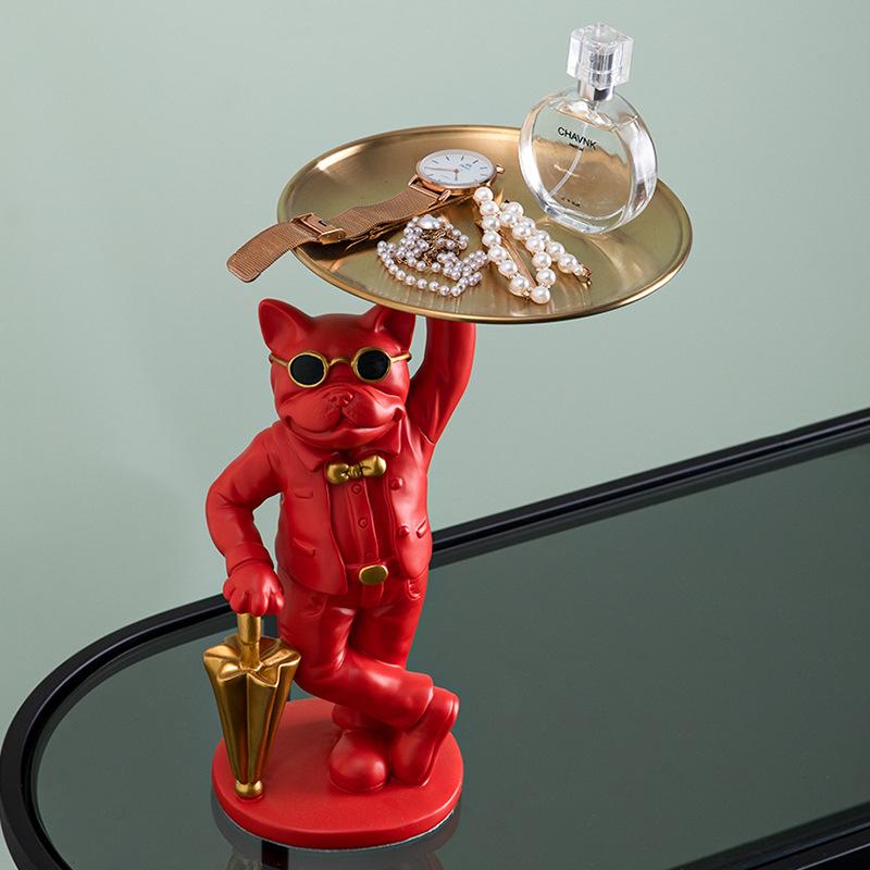 Statue Bulldog Statue Storage Tray Resin Art Home Decoration Sculpture Figurine Animal Lover Collection Study Room Ornament