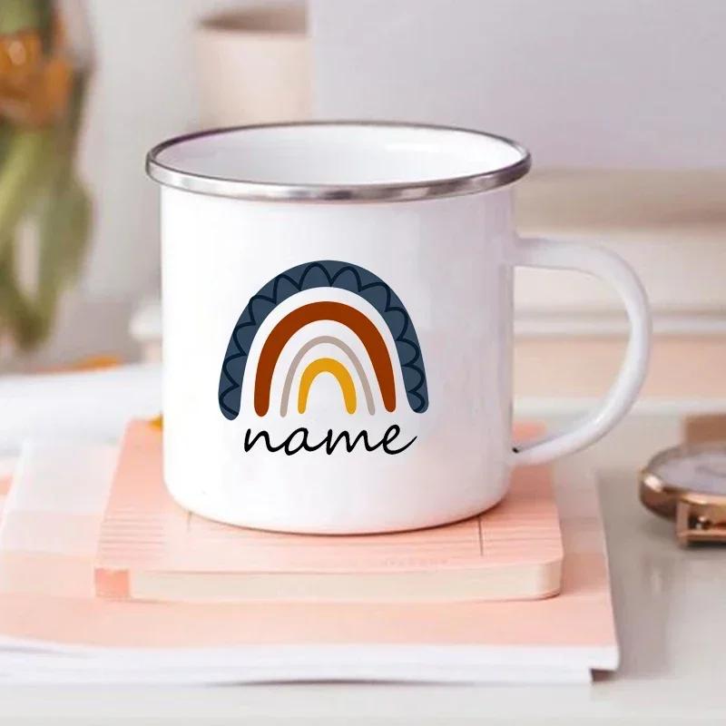 Creative Personalized Mug for Kids Drink Coffee Water Juice Milk Cups Rainbow Enamel Mugs Handle Drinkware Birthday Gift for Her