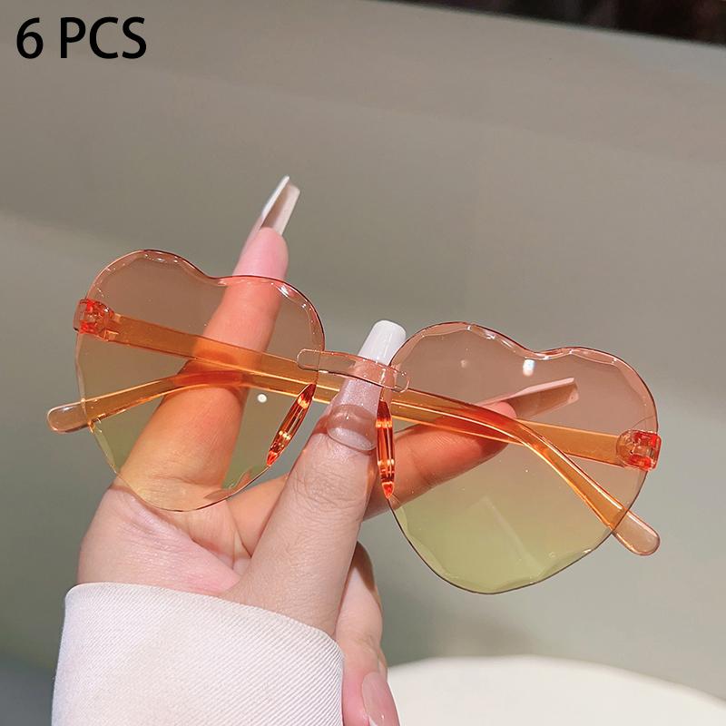 1/6 Pcs Rimless Heart Shaped  Sunglasses for Kids  New Cute Multi-color Children Shades Ins Trendy Design Decor Sun Glasses