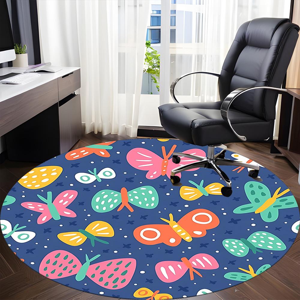 1pc Butterfly PatternChair Carpet for Office, Indoor Non-Slip Washable Polyester Fiber Carpet, Mat For Office, Machine Washable