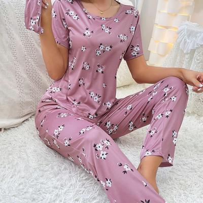 Pigiama da donna per la casa a maniche corte e pantaloni, motivo Love, casual e confortevole
